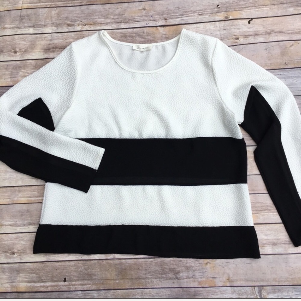 SUGARLIPS mixed media black and white stripe top